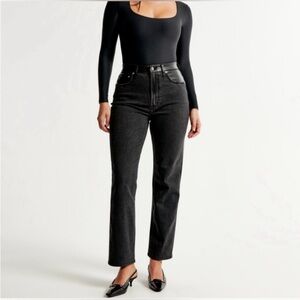Abercrombie & Fitch Ultra High Rise Two Toned Leather and Black Jeans